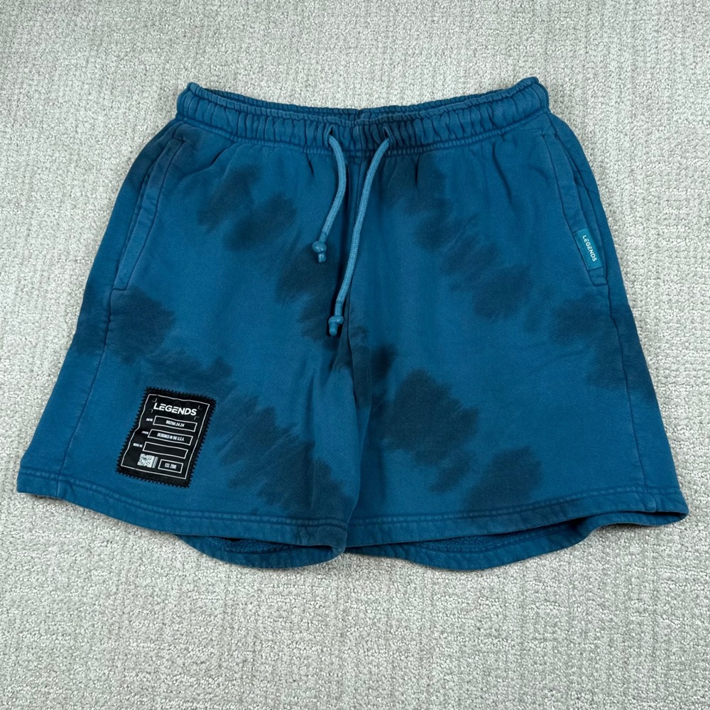 Legends Mens Medium Fairfax 5.5" Blue Tie Dye Fleece Lined Sweat Shorts
